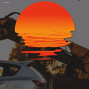 落日车贴 落日夕阳椰子树蒸汽波Vaporwave电子故障复古怀旧贴