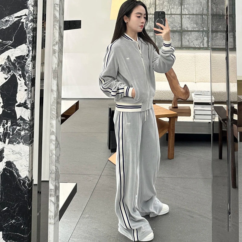 秋季新款凯旋门时尚刺绣徽标百搭显瘦运动长袖外套+阔腿长裤