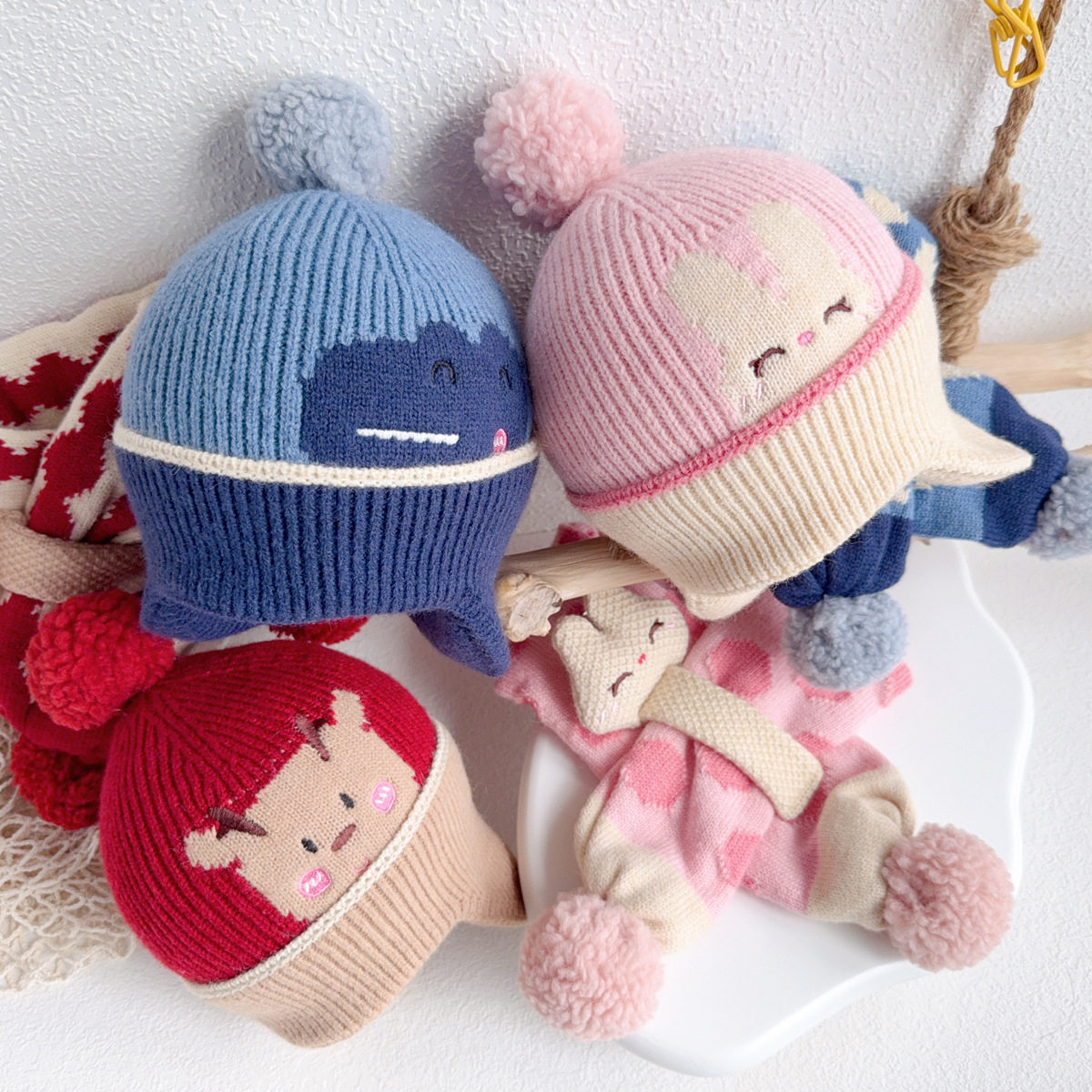 儿童帽子冬季婴儿护耳帽子围巾两件套帽冬天保暖男女童毛线针织帽,童装/婴儿装/亲子装,围巾,淘宝优惠券,粉丝福利购,淘宝优惠卷