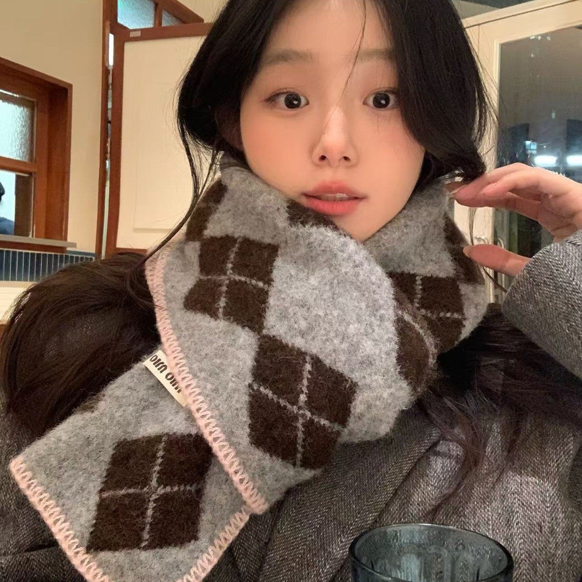 学院风菱形格波点围巾含羊毛围脖仿羊绒锁边撞色秋冬季保暖披肩女,服饰配件/皮带/帽子/围巾,围巾/丝巾/披肩,淘宝优惠券,粉丝福利购,淘宝优惠卷