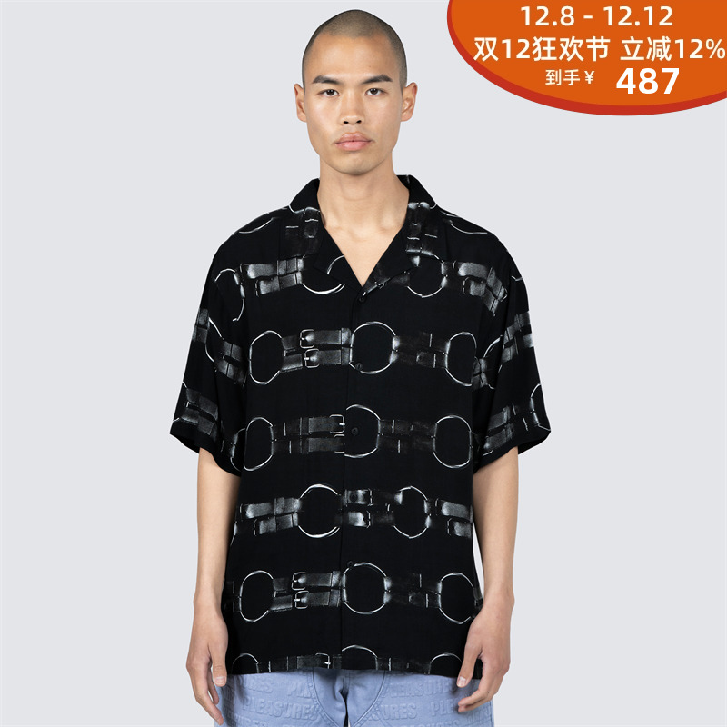 皮带扣满印短袖衬衫PLEASURES