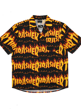 THRASHER 火焰纽扣衬衫FLAME BUTTON UP SHIRT T恤百搭时尚街头