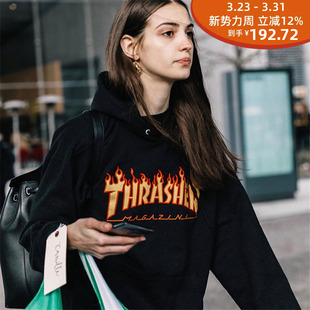 款 FLAME经典 情侣男款 连帽卫衣滑板 THRASHER 王一博同款 火焰帽衫