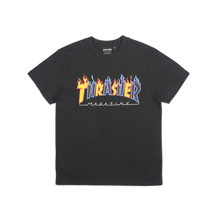 THRASHER 日版黑白阴阳拼接火焰印花短袖 STAGGER FLAME TEE