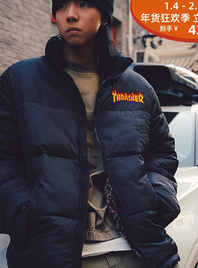 THRASHER立领刺绣棉服夹克 经典火焰LOGO保暖滑板外套 王一博同款