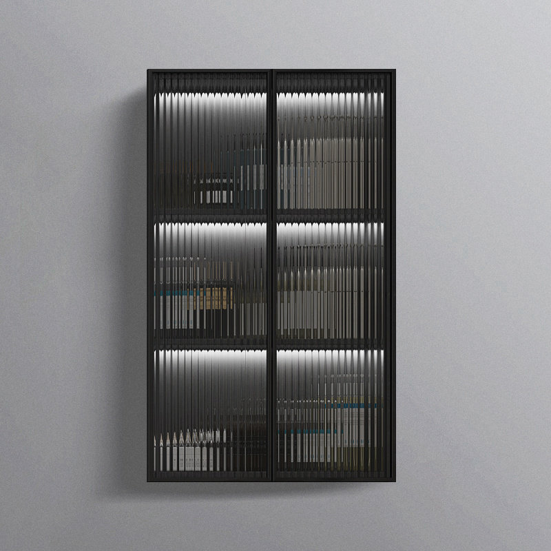 浴室边柜侧柜现代轻奢挂墙式玻璃门收纳柜卫生间实木壁挂式置物柜