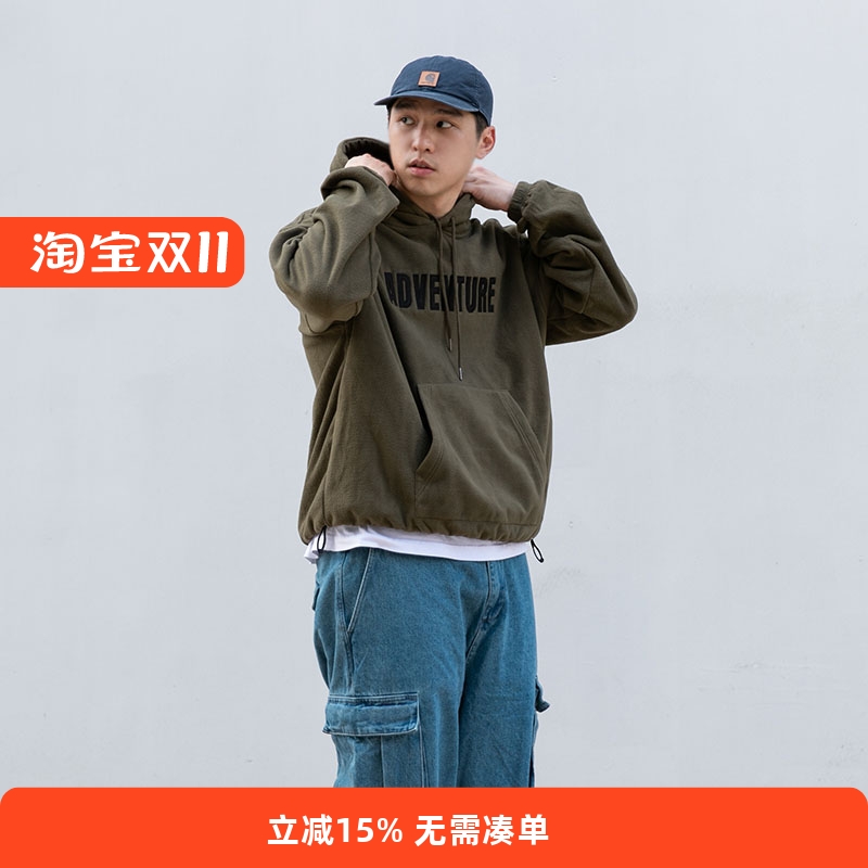 RADIUM 日系潮牌INS秋冬加绒宽松羊羔绒摇粒绒运动连帽卫衣男外套