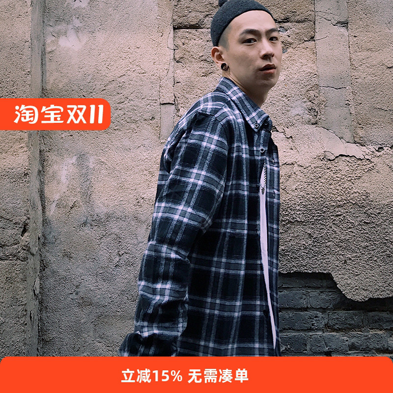 radium大格子黑白衬衫男日系潮牌