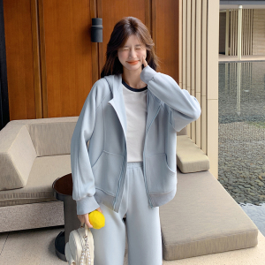 超火ootd穿搭盐系蓝色卫衣女春秋2025新款韩系chic慵懒图片