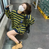 开春慵懒风条纹卫衣女2025春季新款小个子ins潮宽松休闲圆领上衣，女装卫衣/绒衫，2B193