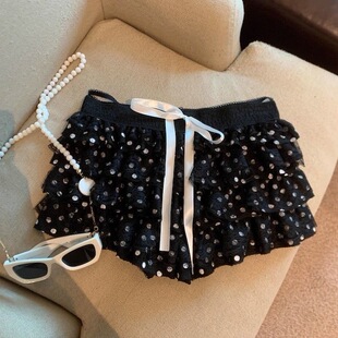 cici酱黑色复古针织波点蕾丝2026蓬蓬A字小个子巨好看 半身裙裤