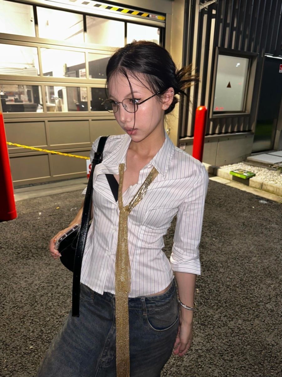 cici酱涉谷风夏季气质polo领长袖衬衫外套宽松防晒别致显瘦上衣女