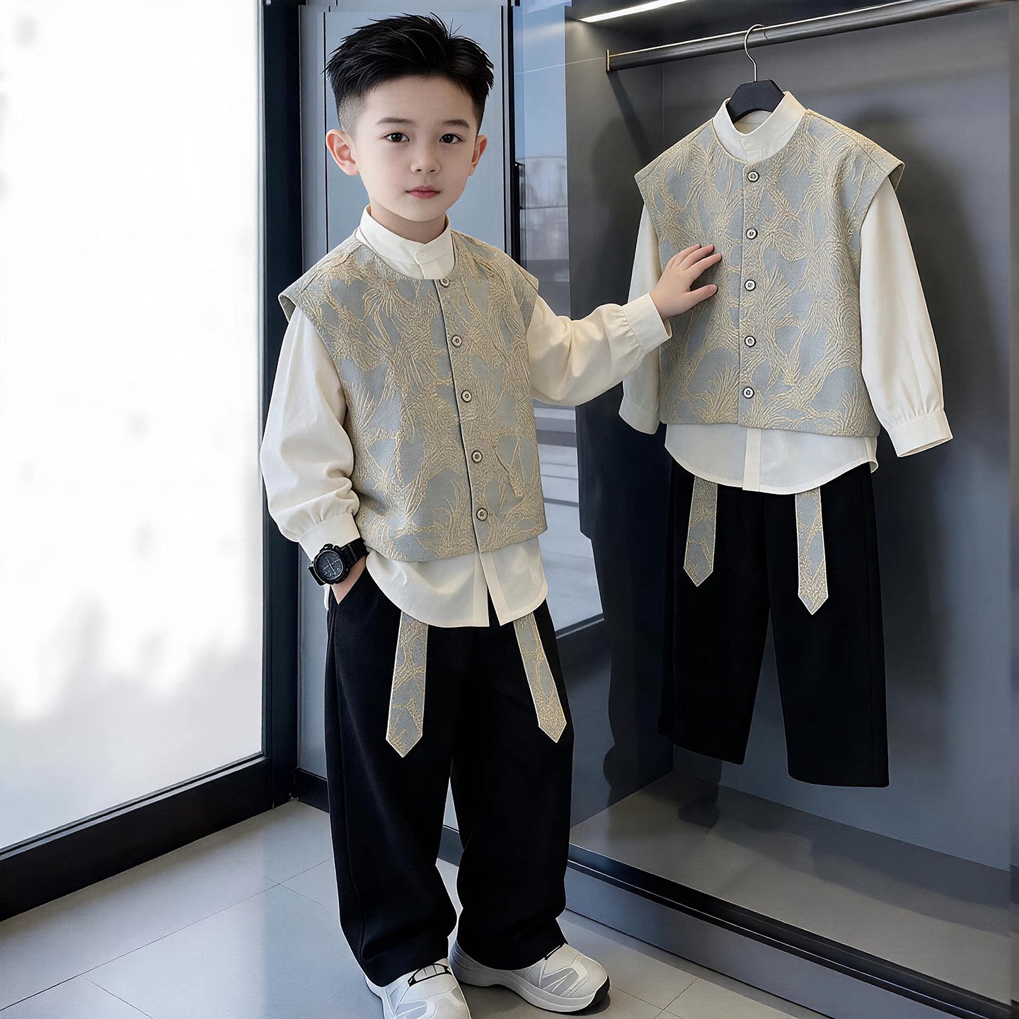 男童秋季中式汉服三件套新款图片