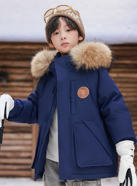 7儿童羽绒服9男童中长款10冬装加厚保暖14工装风15岁外套冬季新款