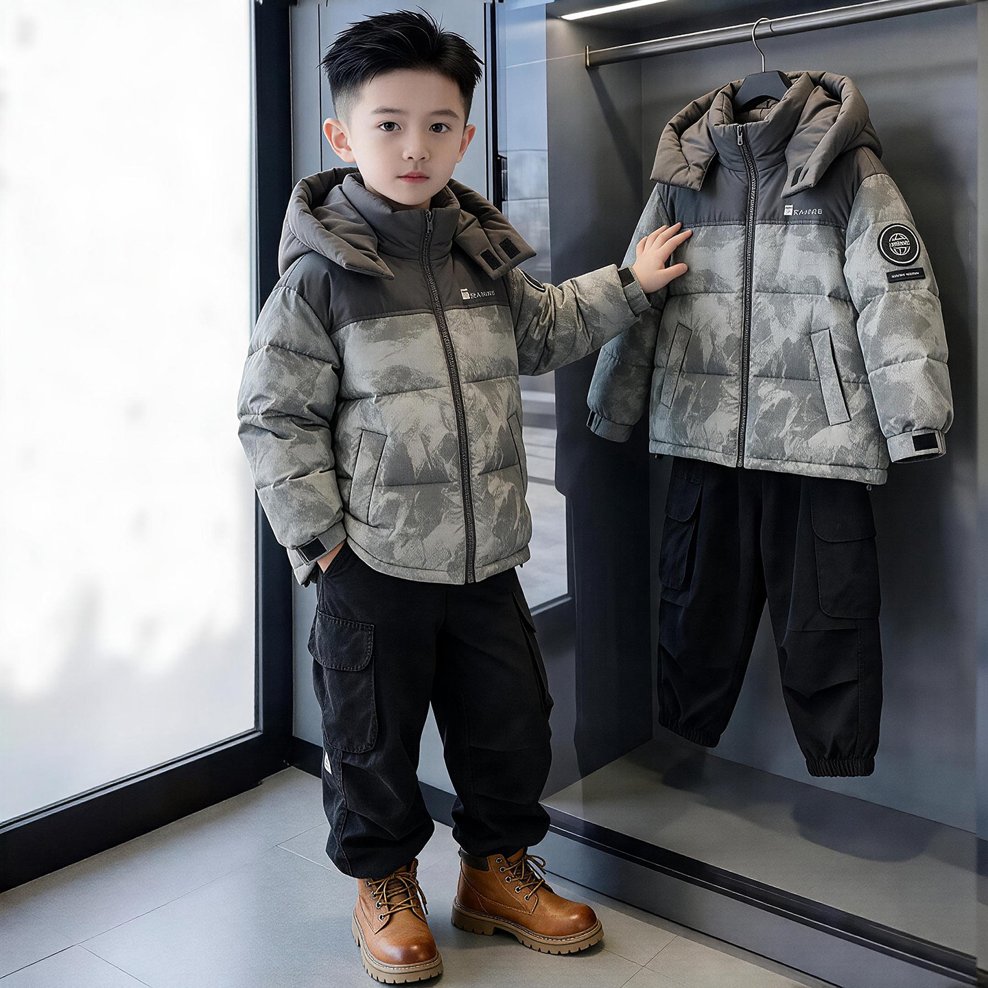 男童冬季加厚中长款羽绒服