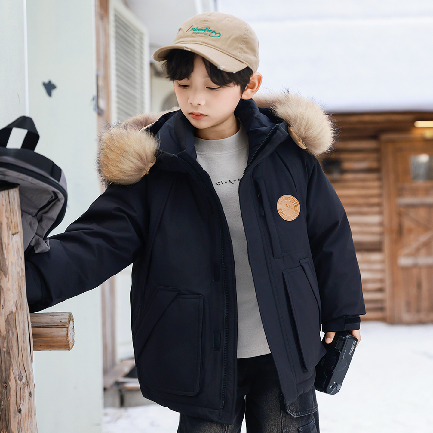 男童工装羽绒服6冬季7儿童12中长款加厚15岁外套帅气13冬款大童装
