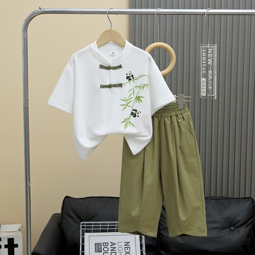 汉服薄款男童套装纯棉男女童夏季