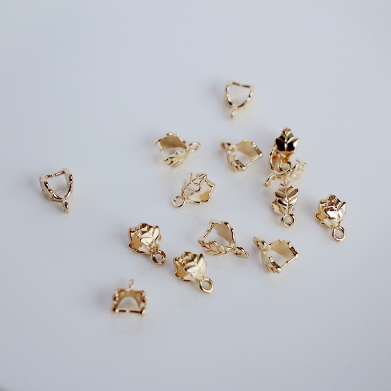 14K包金镀金保色叶子夹扣瓜子扣diy手工玉石玛瑙吊坠扣头项链扣子