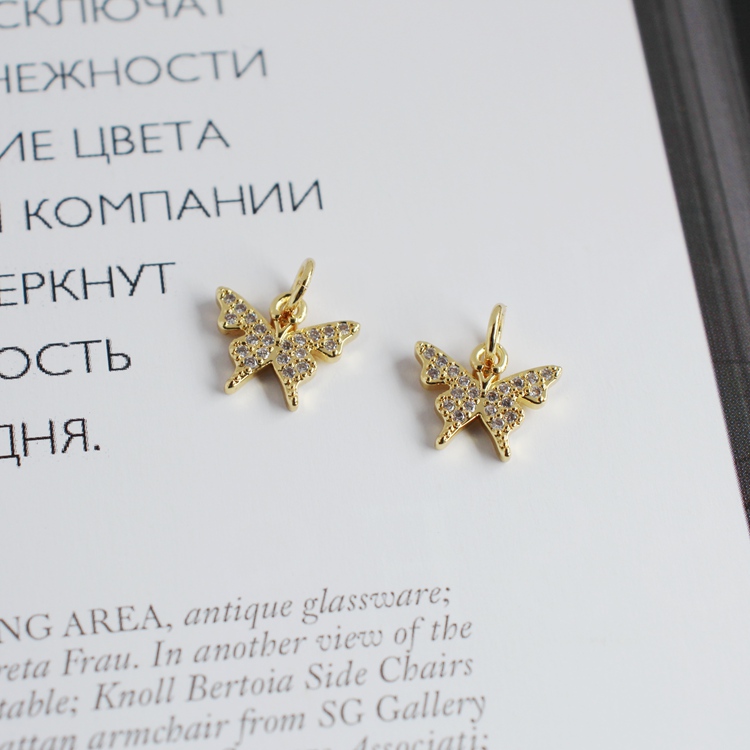 diy镀金镶锆石蝴蝶百搭颈链吊坠