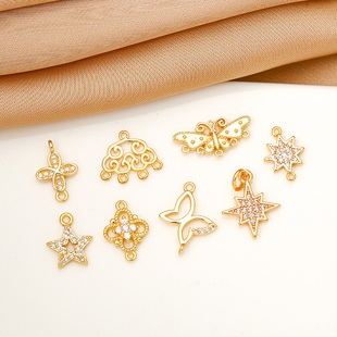 14K包金镀金保色双环锆石配件diy手工串珠饰品材料吊坠流苏挂坠