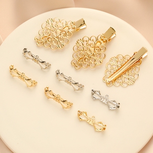 14k包金镀金保色发夹鸭嘴夹空托带吊胸针托diy手工饰品配饰材料