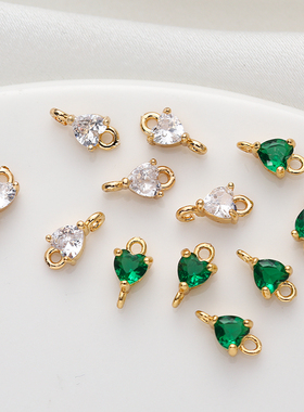 14K包金镀金保色双环桃心锆石4mm链接配件diy手工制作耳环流苏