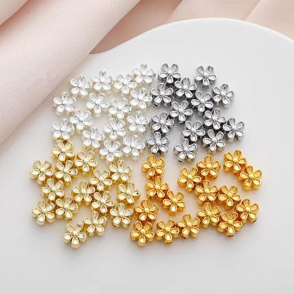 14K18K包金镀白金镀银小花通孔配饰diy手工串珠手链项链配珠材料