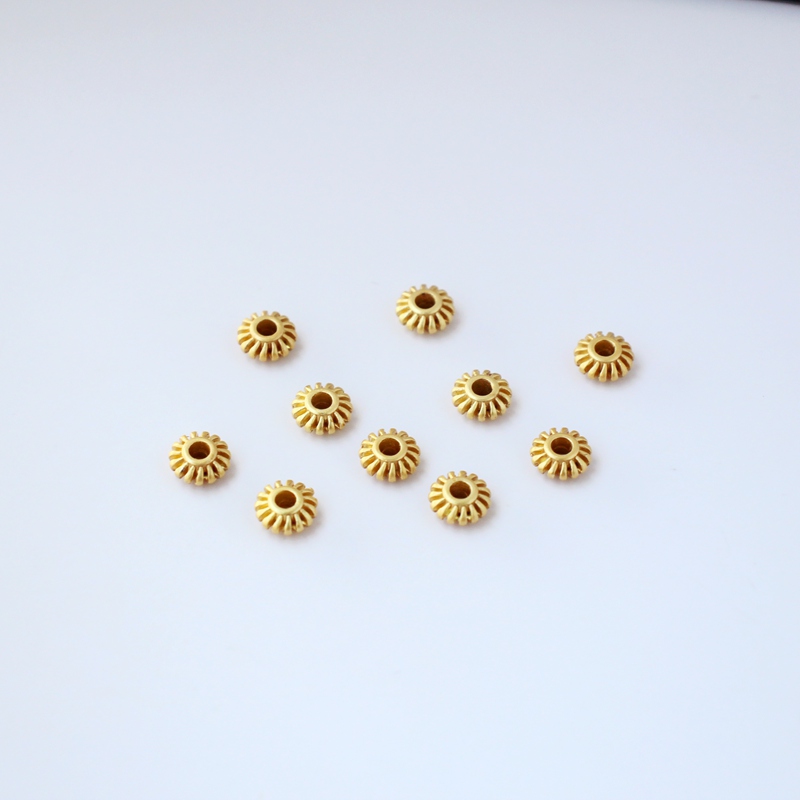18K包金镀金保色古法仿金哑光沙金飞碟隔片车轮珠6mm自制diy串珠