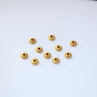 18K包金镀金保色古法仿金哑光沙金飞碟隔片车轮珠6mm自制diy串珠