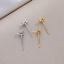 S925纯银镀白金黄金镶钻锆石半孔吊针耳钉diy手工制作珍珠耳饰