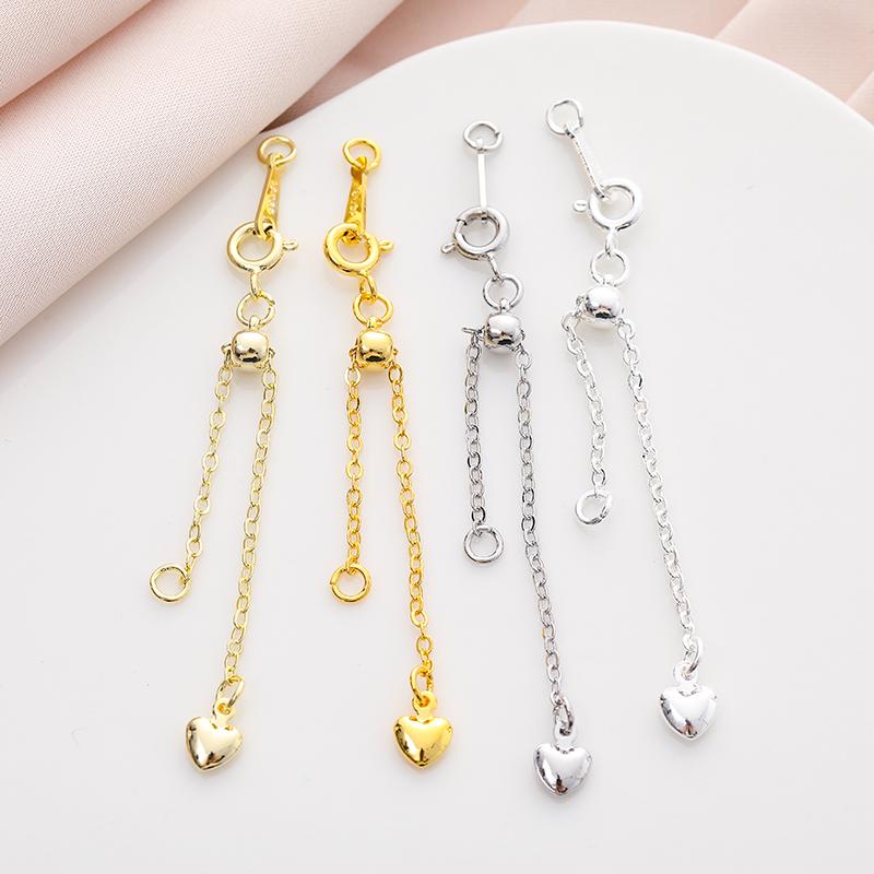 S925纯银镀18K金爱心胶珠延长链