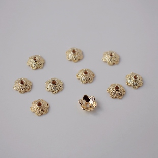 14K包金镀金保色花托8mm自制diy手工串珠手链隔珠耳饰品配件材料