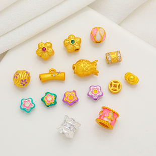 古法包金镀金滴油直孔小花桃花隔珠散珠手链手串项链DIY饰品配件