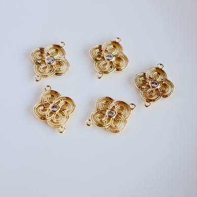 diy镀真金复古镂空锆石双环吊坠