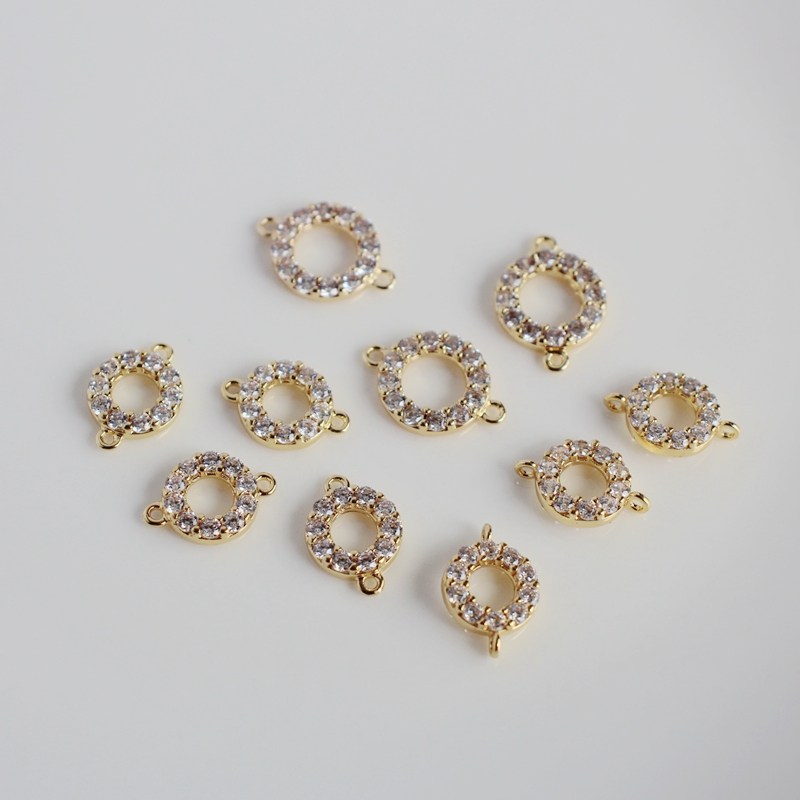 14K包金镀金保色圆形镂空双吊链接锆石diy配件自制手链项链耳环,饰品/流行首饰/时尚饰品新,其他DIY饰品配件,淘宝优惠券,粉丝福利购,淘宝优惠卷