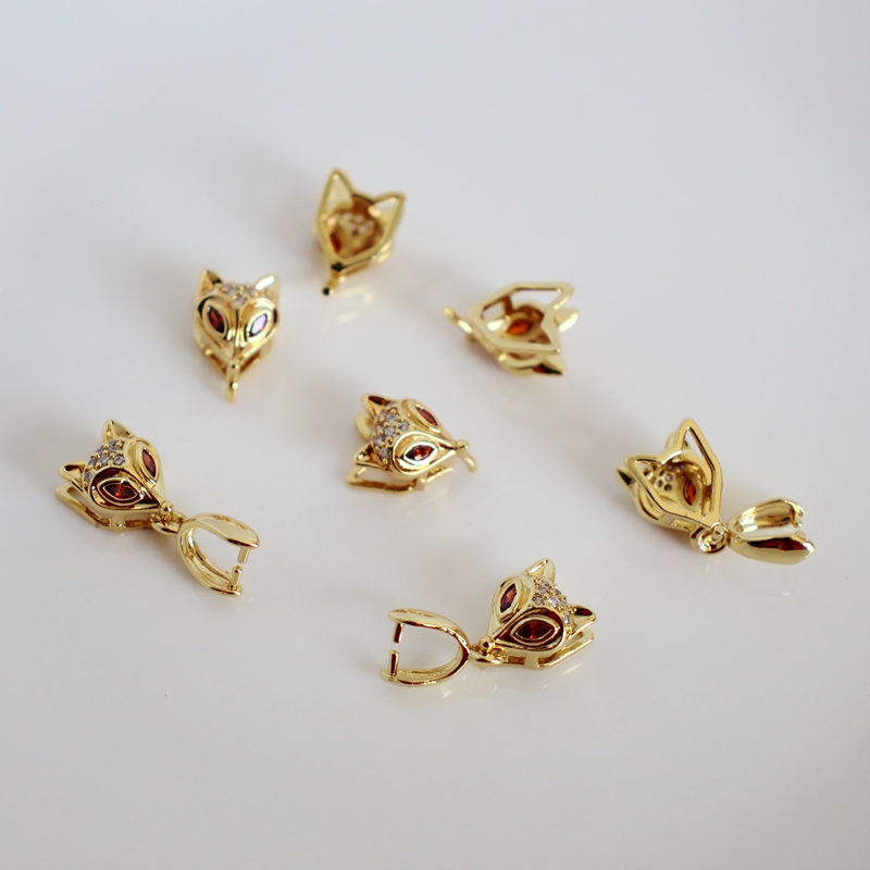 DIY包金电镀真狐狸扣头翡翠玉石