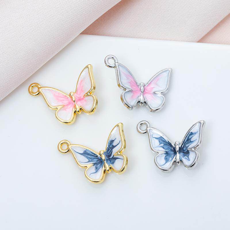 18K包金镀金电镀白金滴油蝴蝶吊坠diy手工串珠项链耳环配饰材料