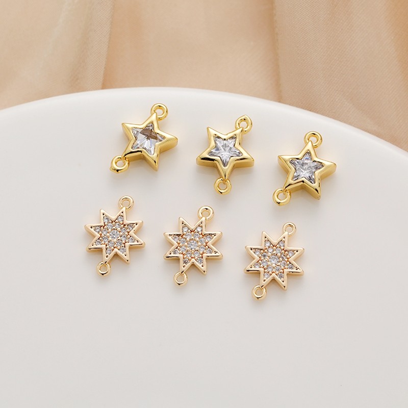 14K包金保色镶锆石双环八芒星18K镀金保色双环五角星diy饰品配件,饰品/流行首饰/时尚饰品新,其他DIY饰品配件,淘宝优惠券,粉丝福利购,淘宝优惠卷