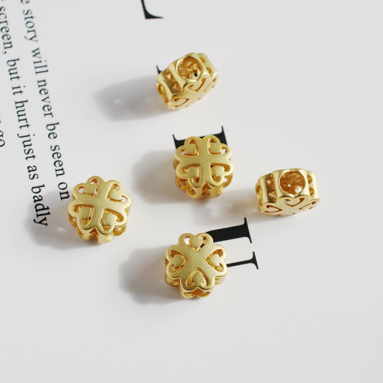 diy镀金古法镂空红绳手串四叶草