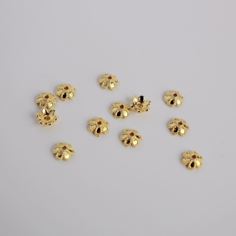18K包金镀金保色六瓣小花托花帽珠托5mm自制diy手工串珠配件材料