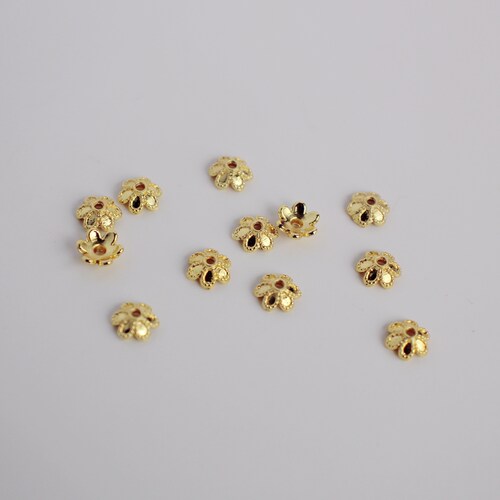 18K包金镀金保色六瓣小花托花帽珠托5mm自制diy手工串珠配件材料