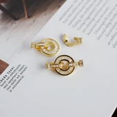 18K包金镀金保色镶锆石圆盘扣diy珍珠手链毛衣链链接扣头diy配件