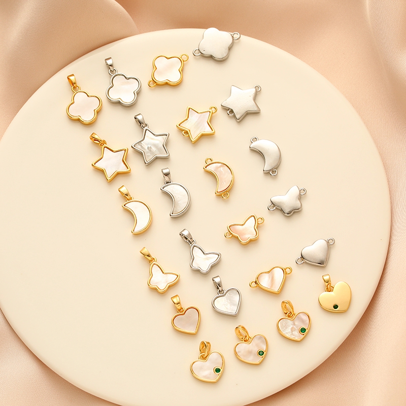 临兰铜包金镀金天然白贝壳吊坠