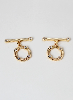 14K包金电镀真金保色镶锆石麦穗款OT扣13mm自制diy珍珠手链链接扣