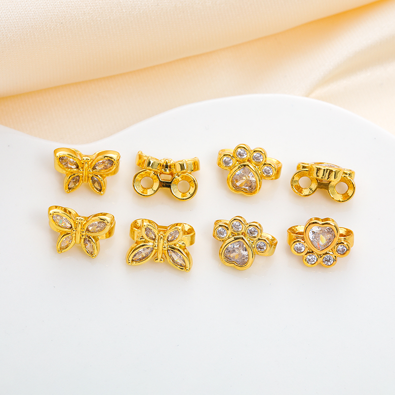 临兰铜包金镀金锆石排扣双孔扣