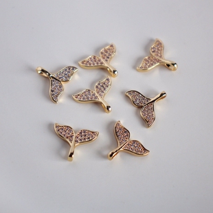 14K包金镀金保色微镶锆石人鱼尾海豚鲸鱼尾diy手工项链手链配饰