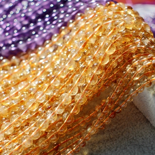 天然紫水晶圆珠散珠招财黄水晶珠子无炒色diy手工串珠手链项链