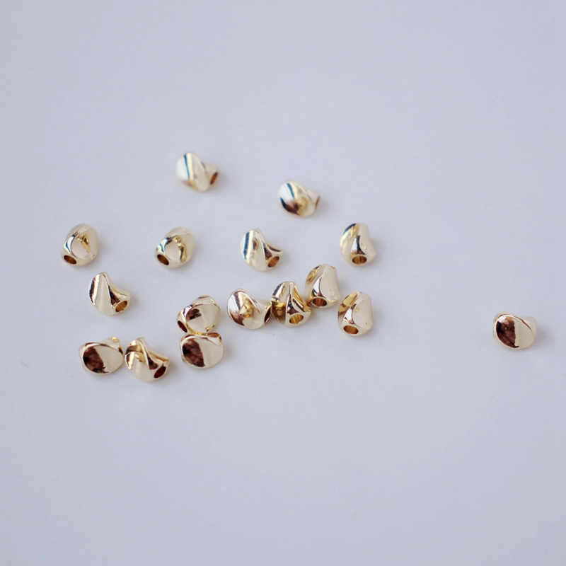 14K包金镀金保色扭花配珠4*5mm自制diy手工串珠手链项链饰品配件