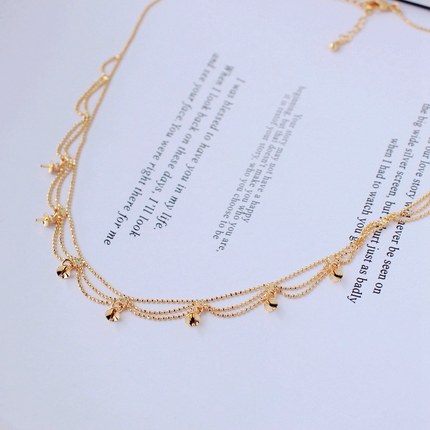 14K包金镀金保色金珠链蕾丝花边项链自制粘半孔珍珠吊坠流苏配件