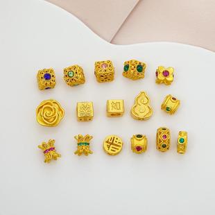 古法包金镀金仿金通孔玫瑰花镂空锆石配件diy手工串珠手链隔珠